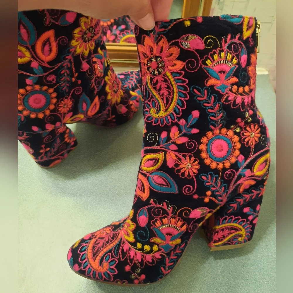 Naughty Monkey Velvet Embroidered Ankle Boots - Multicolor - Picture 9 of 10